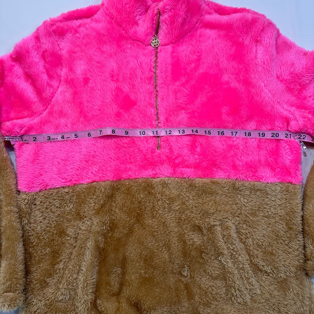NWT Lilly Pulitzer | Keala Sherpa Popover | Neon Pink Colorblock Half-Zip | M - Picture 8 of 10